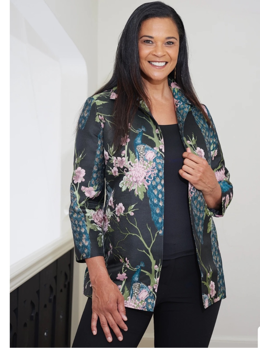 Grace Chuang  New York Peacock Floral Tapestry Jacket Blazer Coat MED